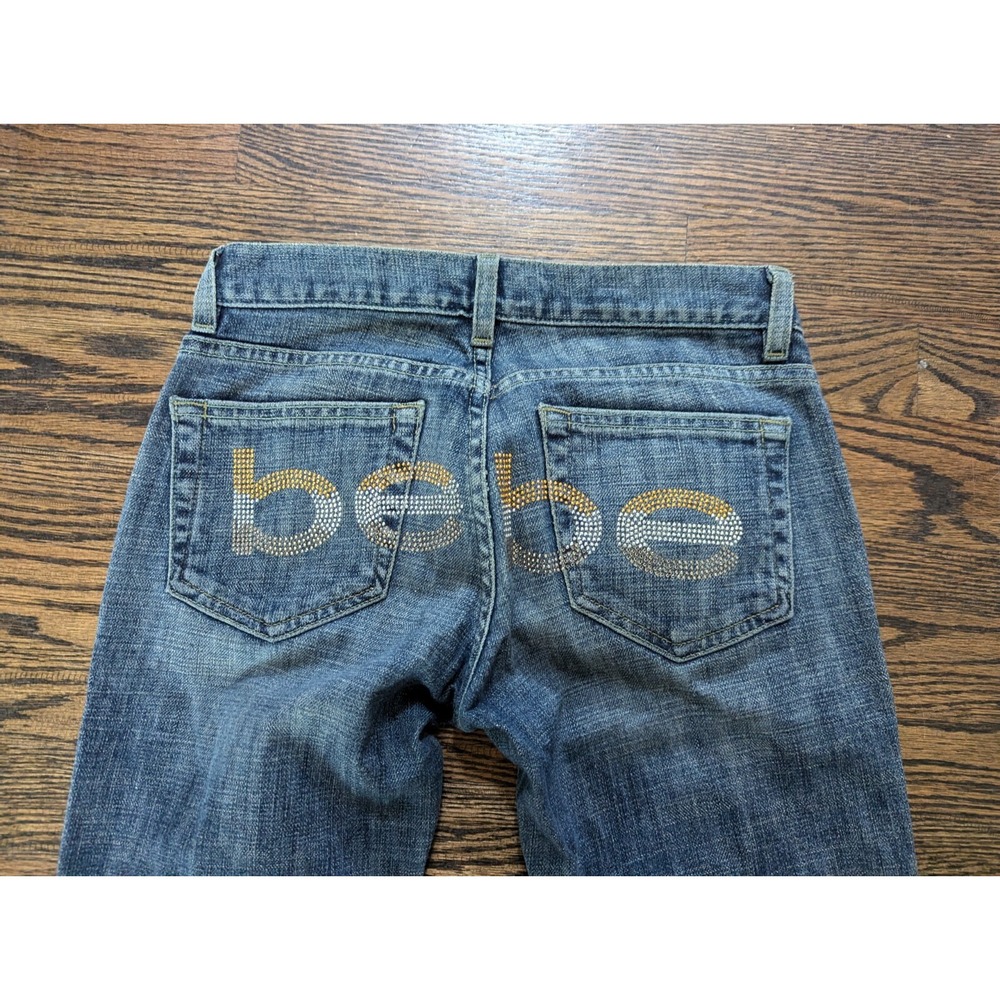 90's Y2K Vtg Bebe Jeans Womens Size 26 Bling Rhinestone Low Straight Made USA